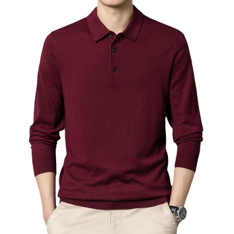 Men's Merino Wool Turn-Down Collar Sweater, Solid Color, Long-Sleeve, 2024 Autumn Collection