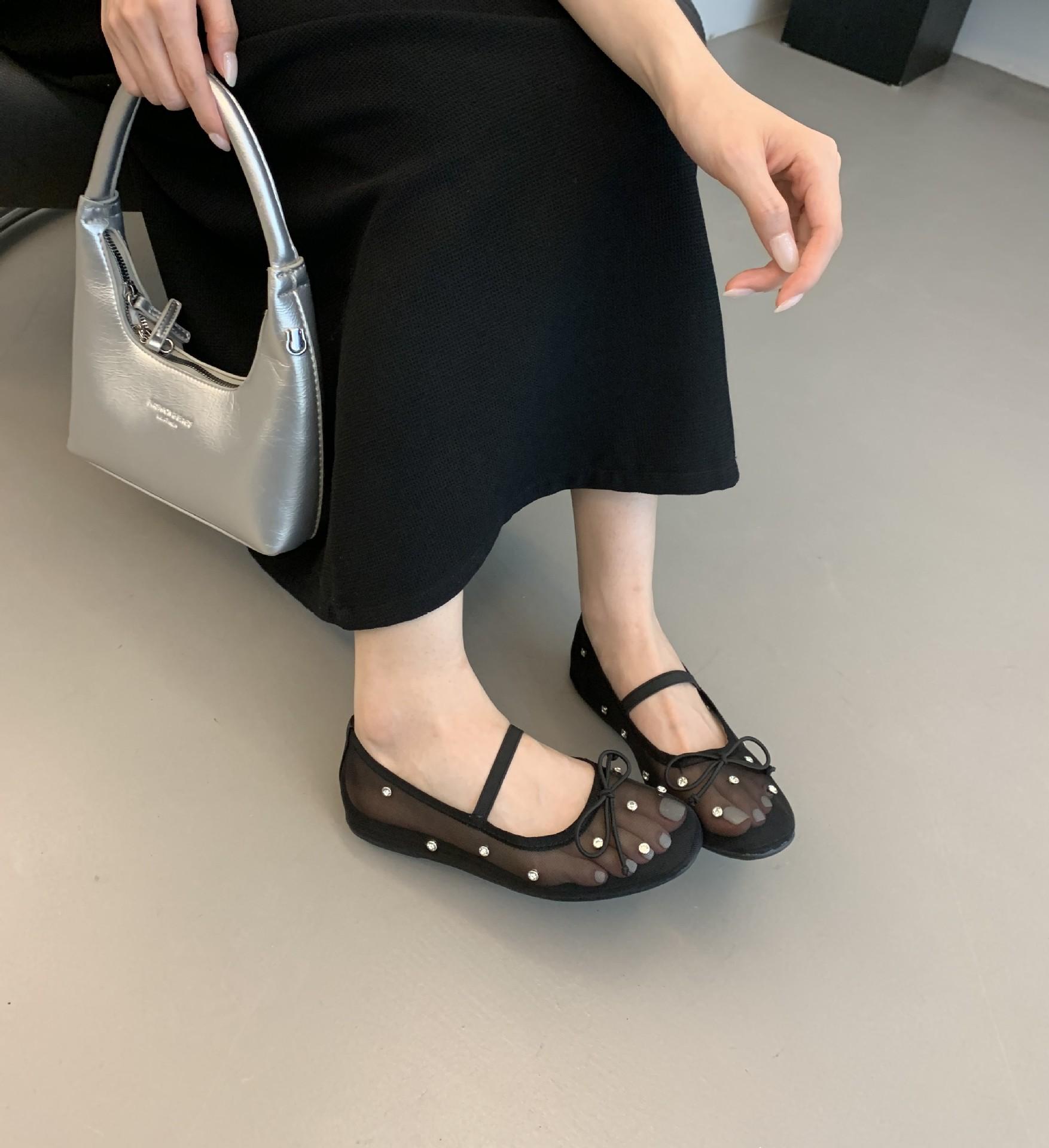 

Женские туфли-балетки с плоским бантом, летняя новая модная обувь на плоской подошве, элегантные женские балетки, мягкие, плоские, для улицы, повседневные туфли Мэри Джейн 40 чёрный