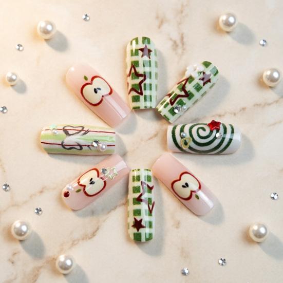 1 Set Cartoon Fruit Dog Press on Nails Women Long French Tip Stick-on Fake Nails Full Cover Glue on False Nails DIY Manicure Supplies