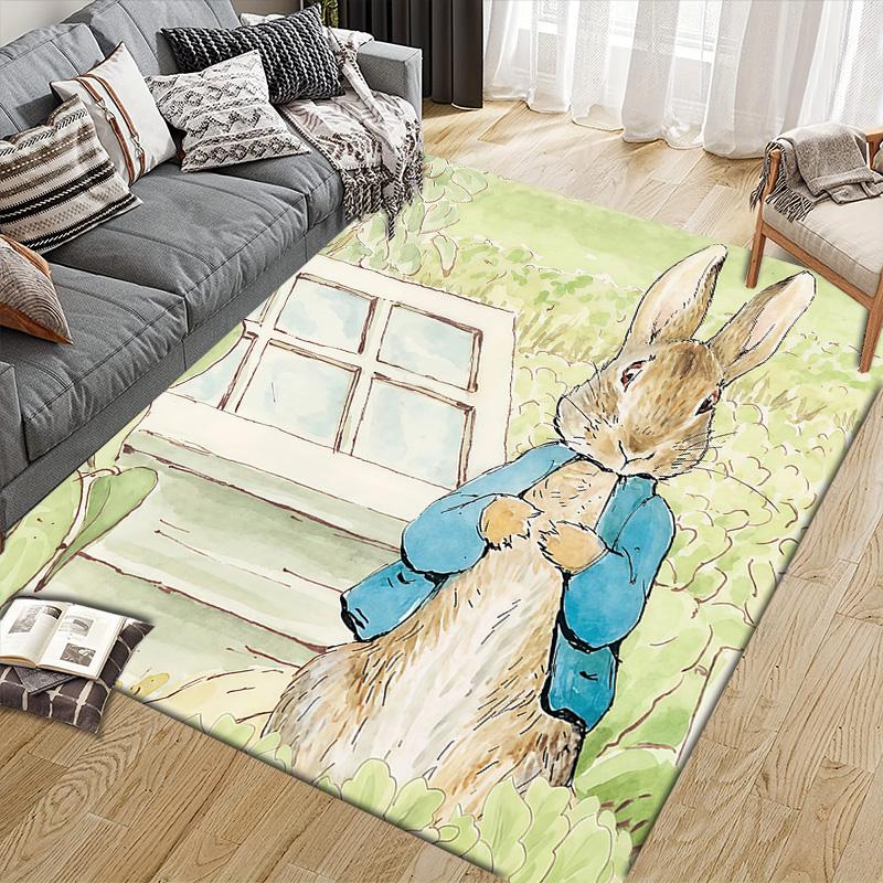Peter Rabbit Flannel Pattern Square Carpet,Area Rug,Carpet Rug for Living Room Bedroom Sofa Playroom Decor,Non-slip Floor Mat