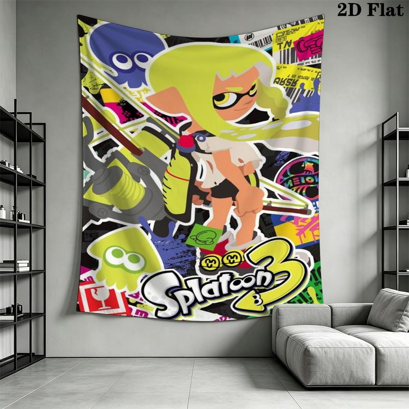 Splatoon game Wall Tapestry Aesthetic Wall Hanging Printed Fabric Blanket Decorative Tapestries for Bedroom Living Room Home Decor