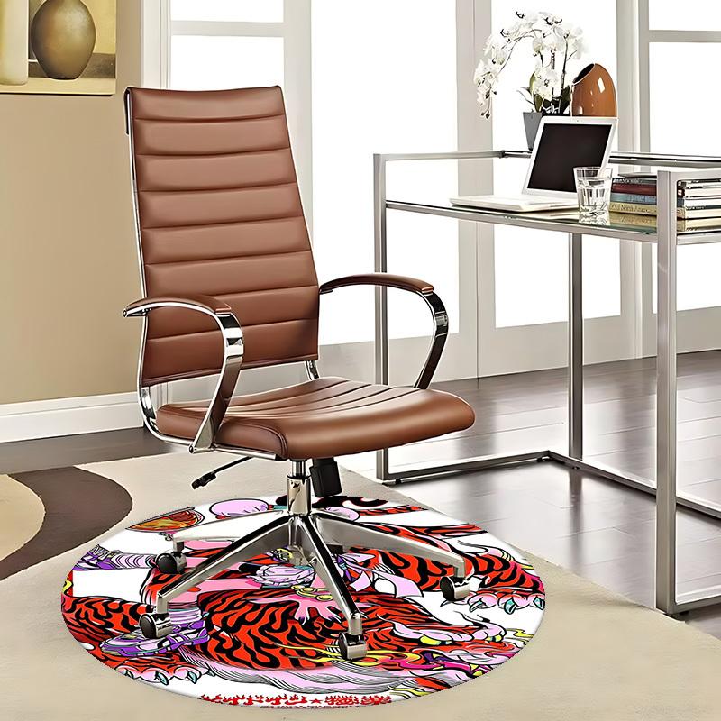 

1pc Anime Cartoon Design Tiger Print Round Carpet for Office Chair Mat, NonSlip Rug Suitable for Home Decor 80cm