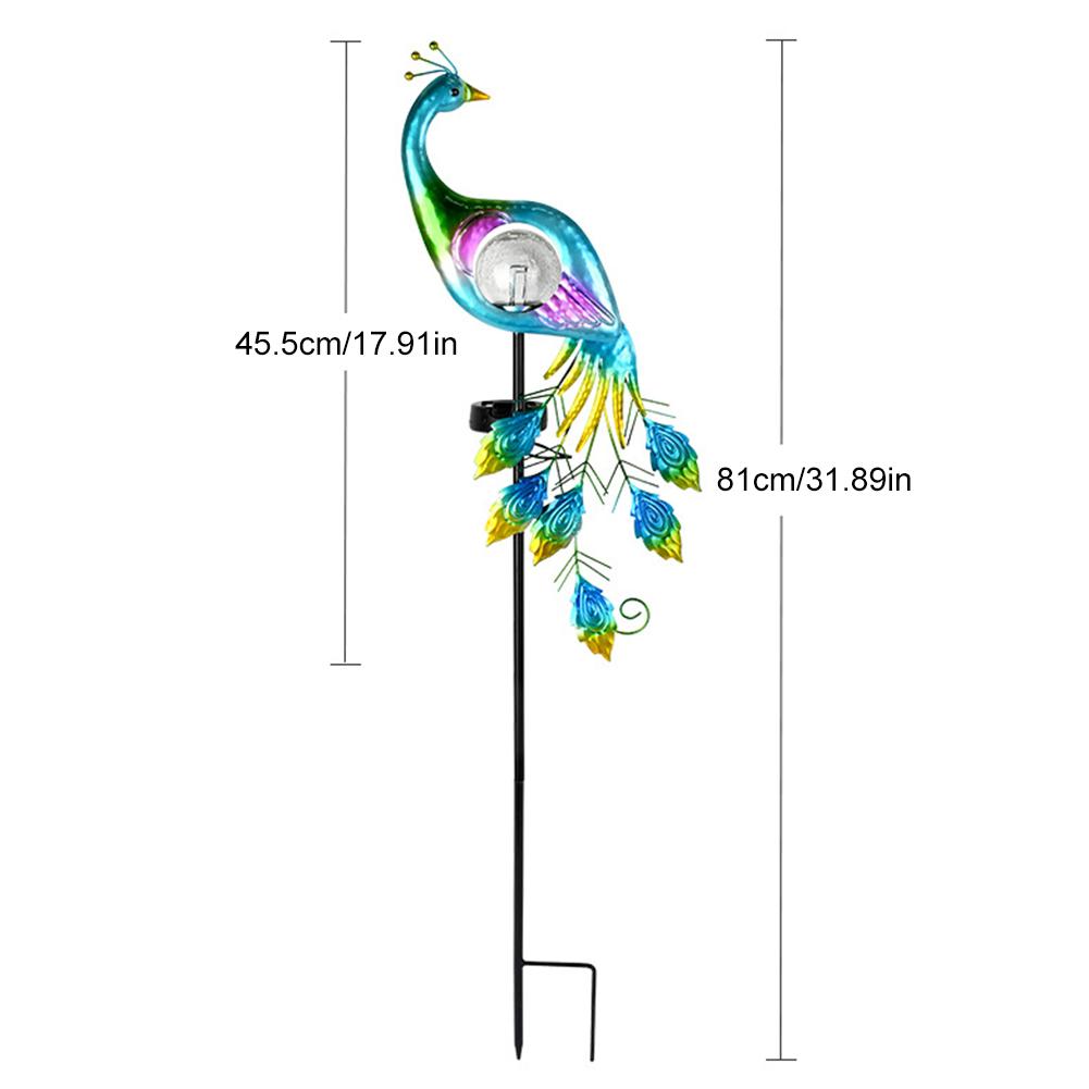 Solar Peacock Garden Light LED Outdoor Stake Light Auto On/Off Outdoor Peacock LED Light Cracked Glass Ball for Yard Patio Lawn