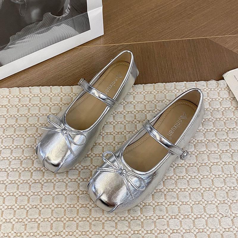 Korean version of square head bow Mary Jane shoes women's 2025 spring new versatile light mouth single shoes soft sole comfortable ladyshoes