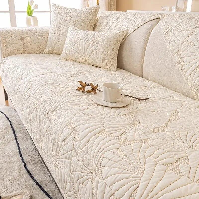 Four Seasons Cotton Non-Slip Sofa Cushion Pure Cotton Beige Summer Nordic Cushion Universal Sofa Towel Cover Cover Cloth
