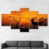 Deer Sunset Silhouette 5 Piece Five Panel Wall Canvas Print Modern Art Poster Picture Home Decor Gift For Him For Her