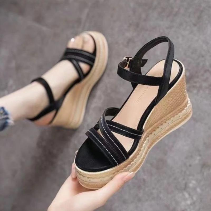 Luxury Women's Wedges Heeled Sandals 2025 Summer New Thick Soled High Heel Sandals Fashion Roman Shoes for Women Sandalias Mujer