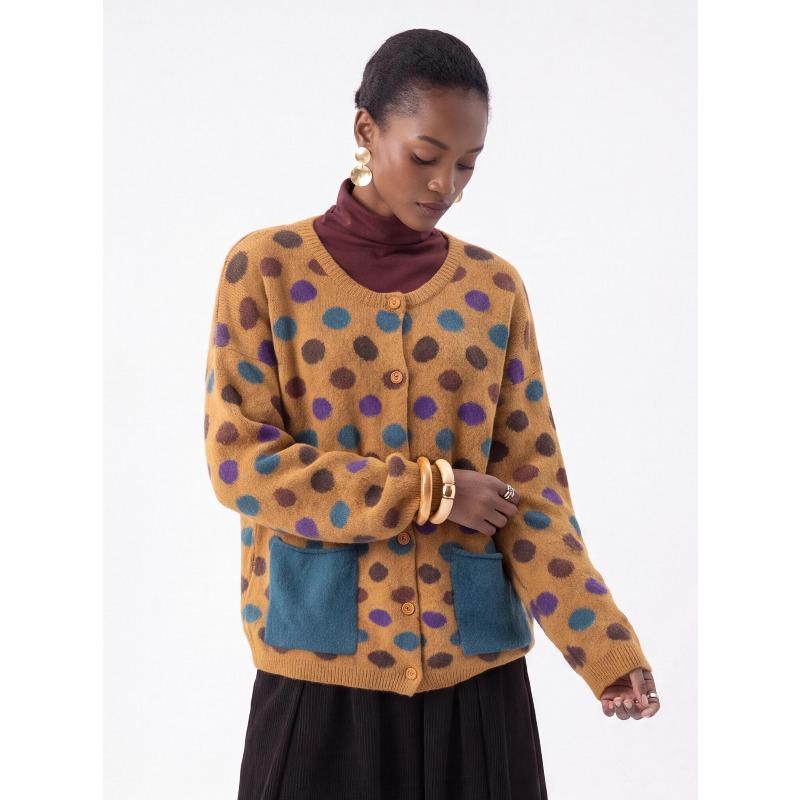 TIFICY Maglioni da Donna Moda Casual Autunno Inverno Stampa a Pois Manica Lunga Girocollo