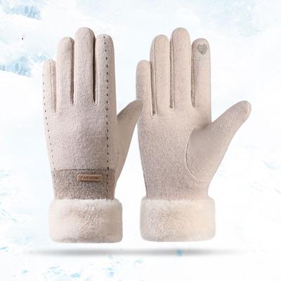 Guantes de Invierno para Mujer Cálidos Táctiles de Cachemira Grueso Doble Puño de Felpa Guantes de Conducción para Mujer