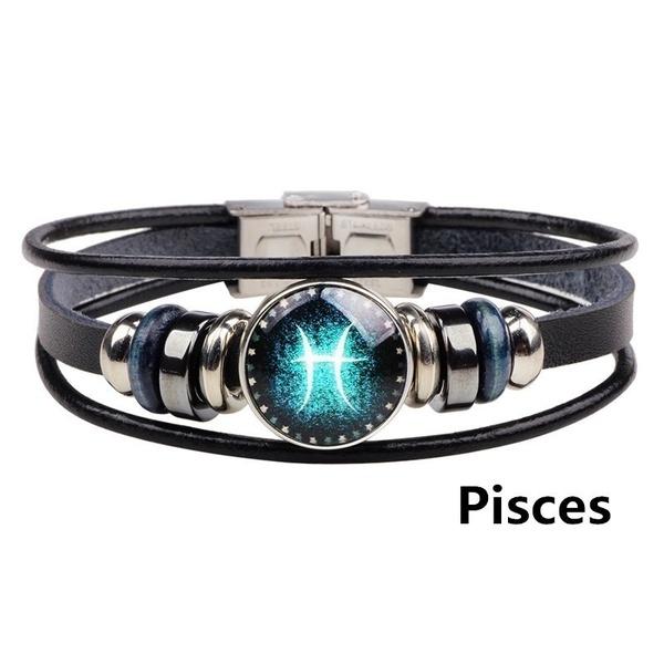Vintage 12 Constellation Starry Leather Bracelet Multilayer Wrap Leather Bangle Birthday Gift