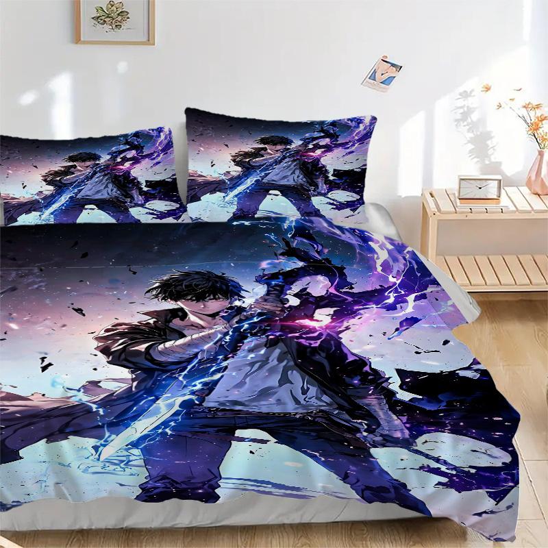 

3 шт. Комплект постельного белья Solo Leveling-Универсальный трехсекционный комплект для спальни, гостевой комнаты, гостиной, декора отеля-Идеальный подарок для фанатов, Путешест 135x200cm