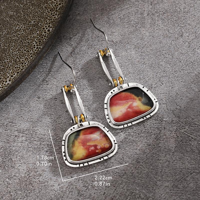 2023 New Fashion Purple Round Resin Hook Earrings Ladies Wedding Party  Silver Color Red Orange Stone Earring Gifts