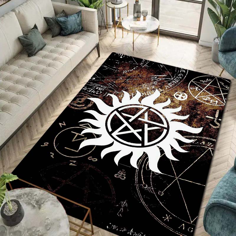 Supernatural TV Show Print Flannel Area Rug Non‑Slip Soft Floor Mat For Sofa Bedroom Game Room Living Room Home Decor Gift