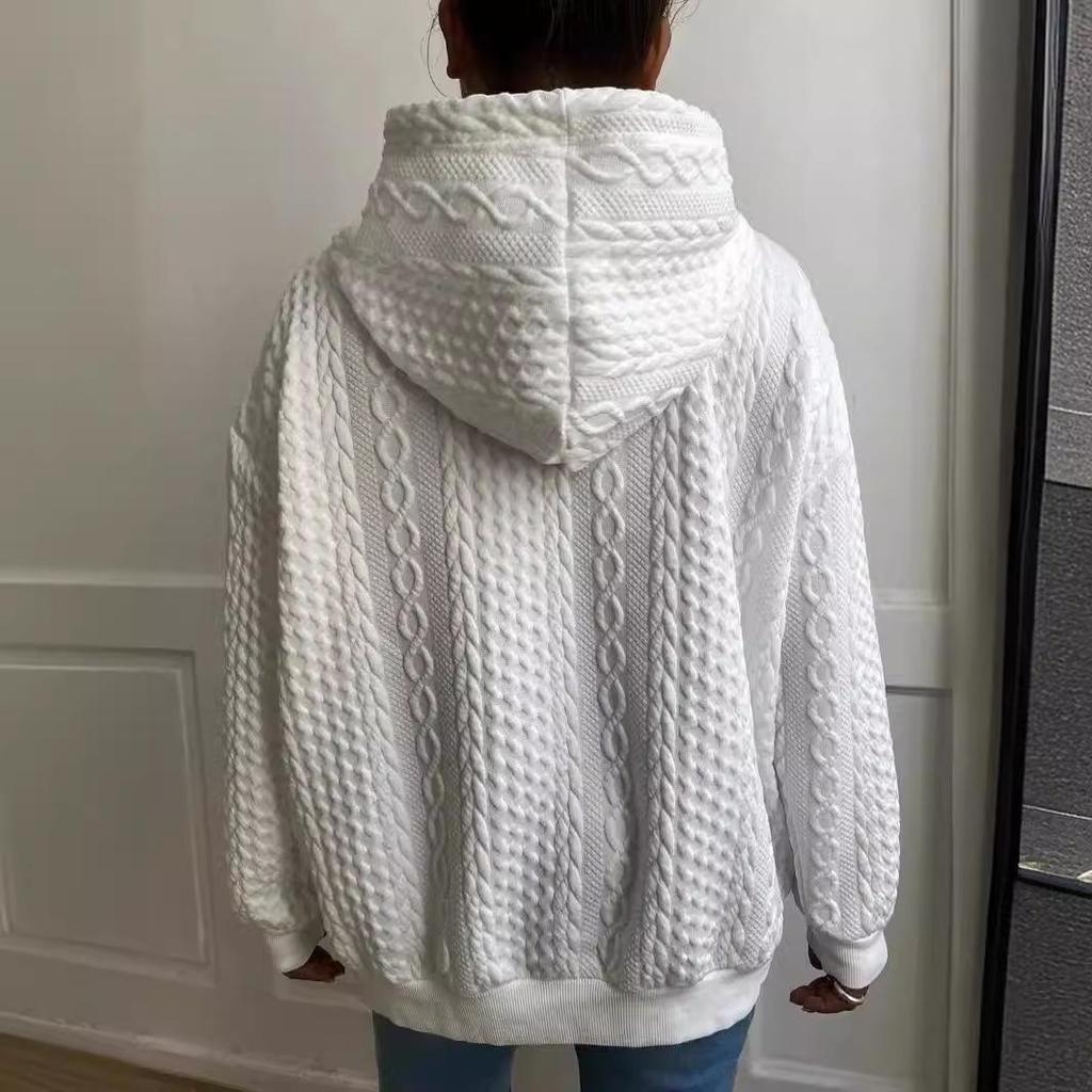 European & American Women's Jacquard Loose Hooded Knitted Sweatshirt