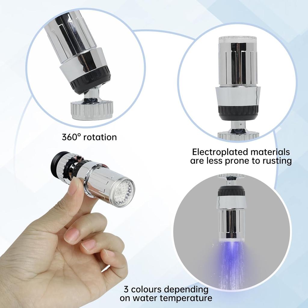 3 Colorful LED Faucet 360 Degree Rotation 3 Color Temperature Change Sensor Bright LED Light Accessories for Restaurant Bathroom Kitchen