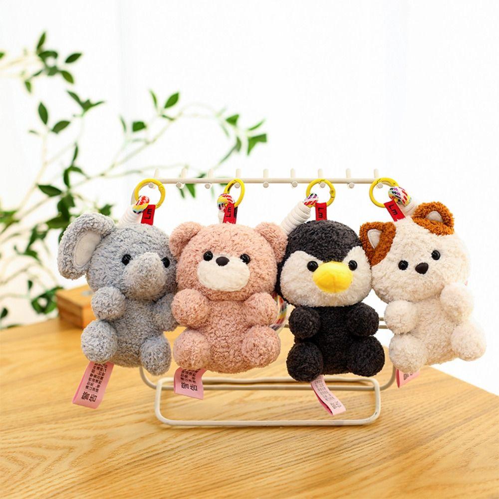 Fluffy Soft Elephant Plush Doll Metal Ring Panda Plush Key Ring Dinosaur Plush Pendant Handbag