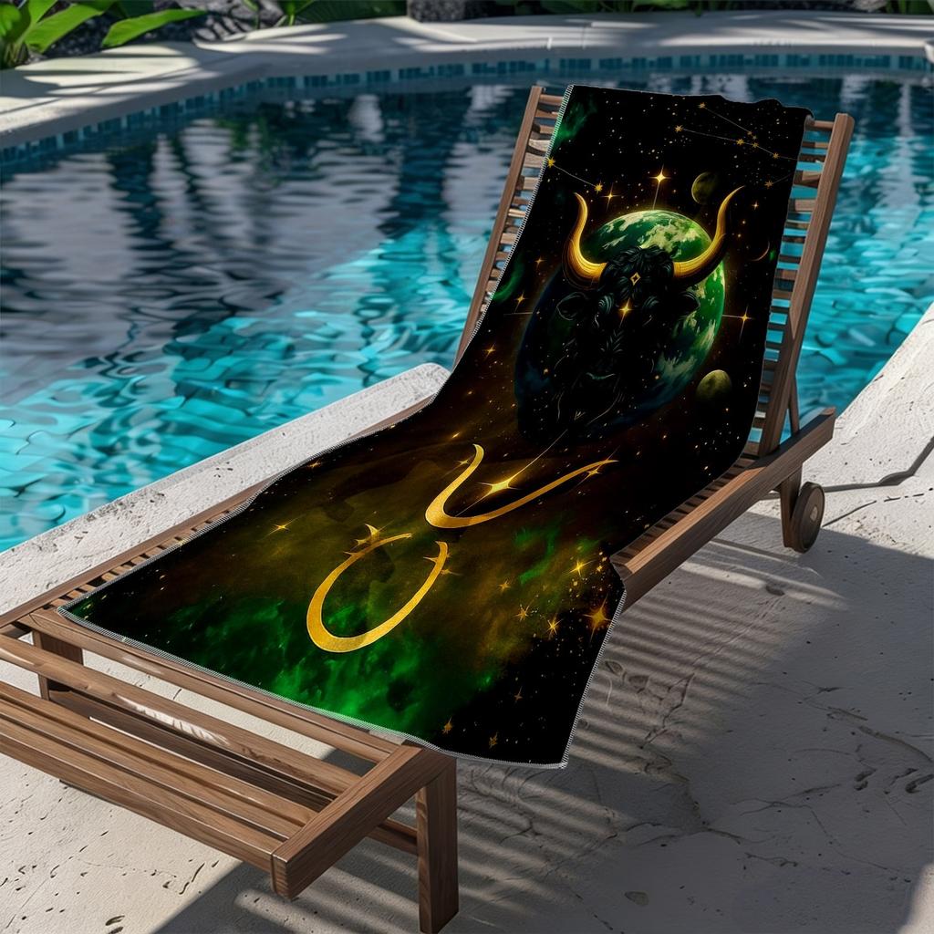 1Pc Taurus Zodiac Beach Towel Constellation Print Cosmic Bull Design Quick Dry Soft Microfiber Bath Towel For Astrology Fans