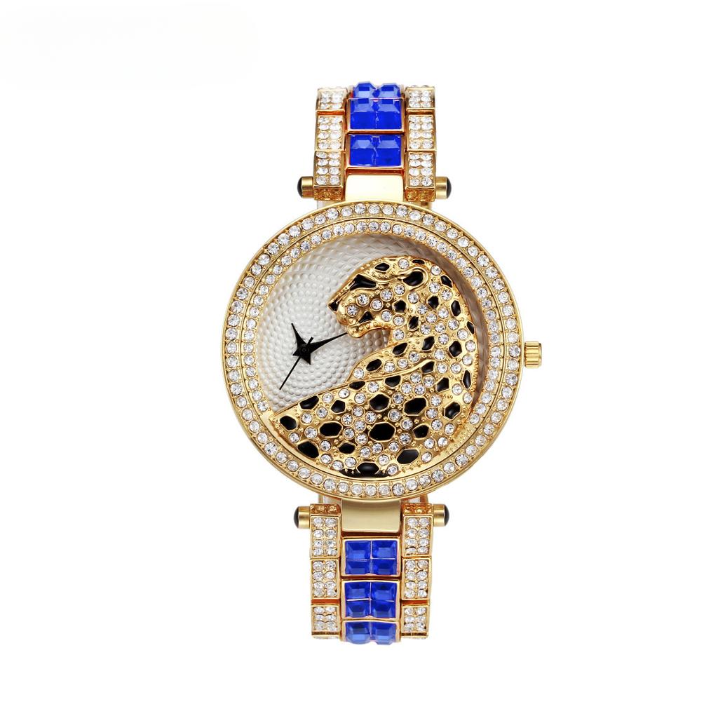 Quartz Watch Alloy Round Waterproof European Style Fashion Leopard Full Diamond Watch for Women