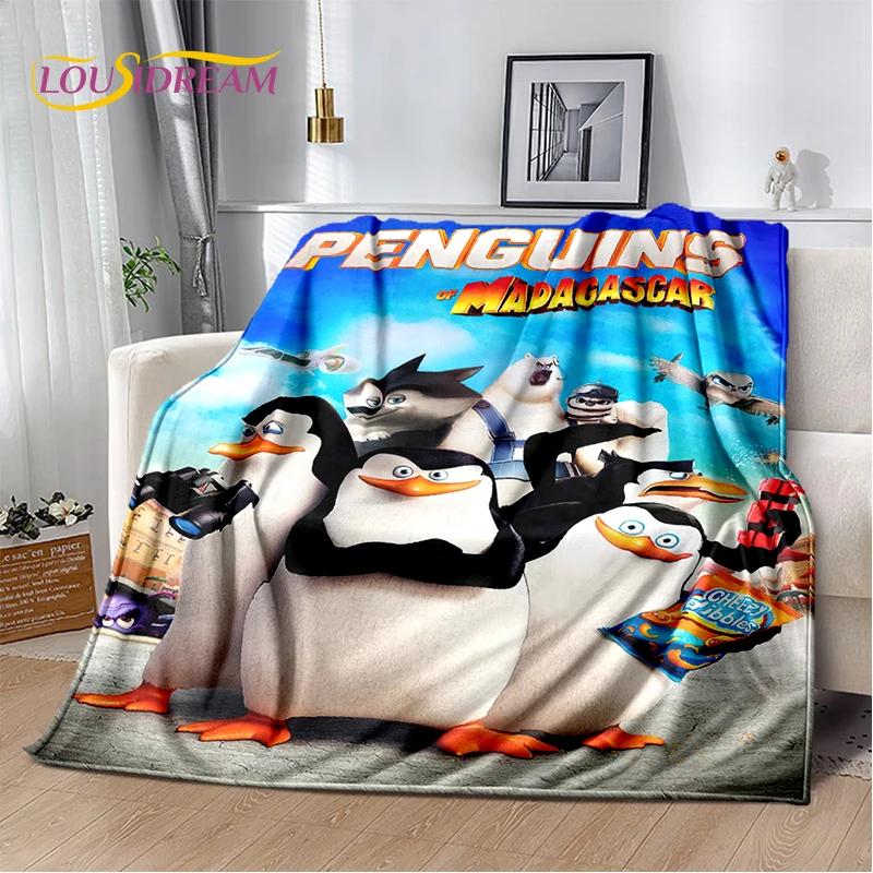 Urocze Pingwiny z Madagaskaru Kreskówkowy Koc, Miękki Koc Rzutowy do Domu Sypialni Łóżka Sofy Pikniku Podróży Biura Pokrowiec Prezent dla Dziecka