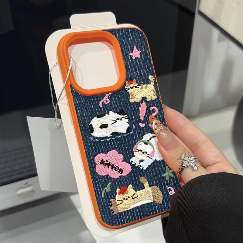 Cute Kitten Puppy Star Cowboy Case Compatible for IPhone 16 13 11 15 12 Pro Max 16 15 7 8 Plus X XS XR Max Leather Texture Cover