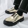 Fashion Thick Sole Shoes Men Business Casual Glossy Leather Dress Shoes Increase Height 4.5cm Casual Shoes Black White Gold Silver