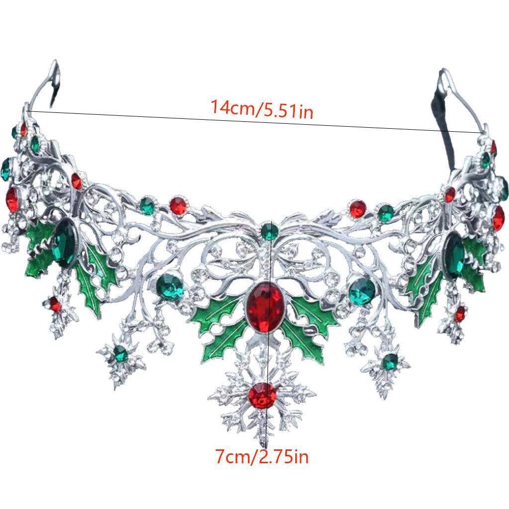 1 Stück Mode Weihnachts-Tiara mit Schneeflocken Haarkrone Stechpalme Edelsteine Aufwändiges Festliches Design Perfekt für Weihnachtsfeiern Cosplay