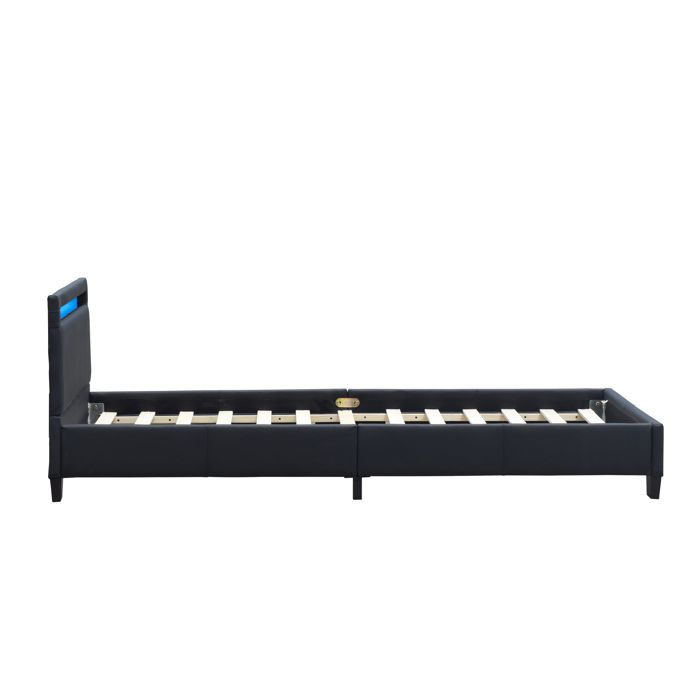 Angel - Solid and Comfortable Bed 90x200 with Base Headboard with LED Lighting BLACK Color Feet In 10 Cm