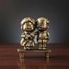 Elderly Couple Statue Brass Figurine with Bench MetalFinish for Couples, Desk