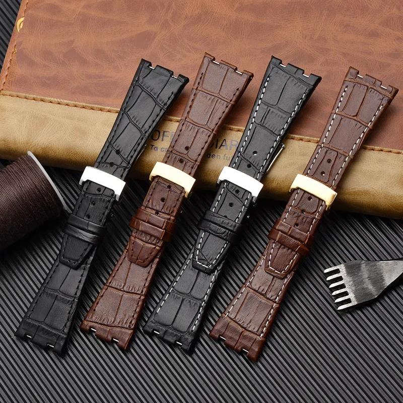 Top layer Genuine Leather watch Strap for AP Audemars 15400 15703 Royal Oak Offshore Series Male 26mm Black Brown Watchbands
