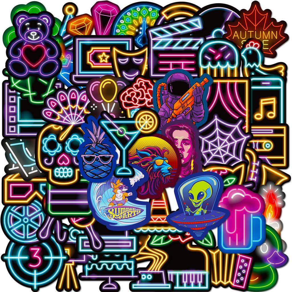 50 pcs Dark Night Neon Stickers Personalized Cartoon Notebook Skateboard Fluorescent Christmas Neon Stickers