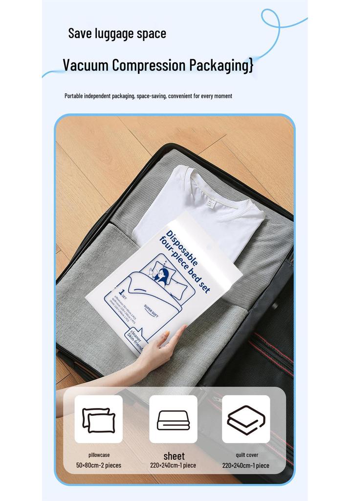 Cross-Border Travel Bedding Set: Thickened 4-Piece Set with Bed Sheet, Duvet Cover, Pillowcase for Hotel Use
