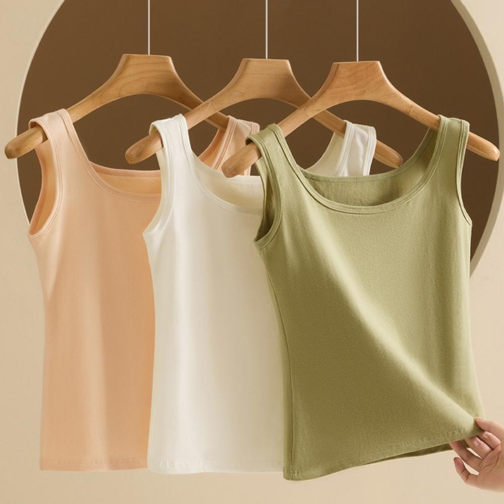 Wide Strap Camis Women Solid Color Round Neck Crop Tops Fashion Pure Cotton Tube Top Female Sleeveless Camisole
