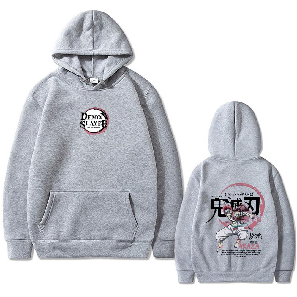 Anime Demon Slayer Akaza Hoodie Men Women Casual Fleece Oversized Pullover Hoodies Men's Fashion Long Sleeve Sweatshirt