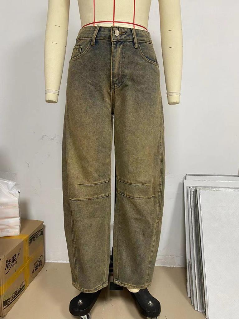 Women Baggy Mid Waist Jeans Wide Leg Loose Boyfriend Denim Pants Straight Leg Cropped Barrel Jeans