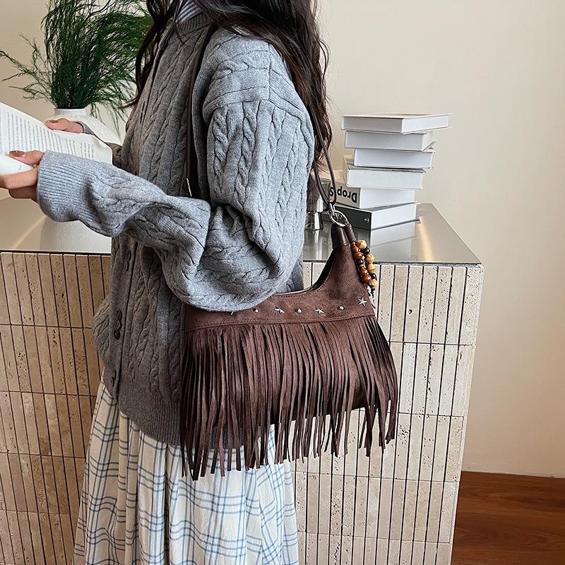 New Large Capacity Fringe Bag Vintage Pop Women's Casual Simple Fashion Crossbody Shoulder Tote Bag
