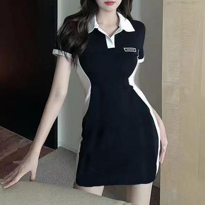 Dámske mini košeľové šaty s krátkym rukávom, farebné blokové šaty s golierom, letné, ležérne, V