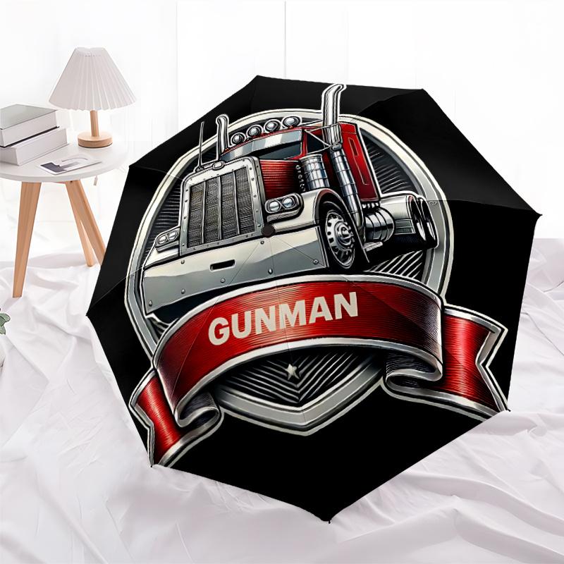 Gunman Truck Emblem Design Artwork Automatic Umbrella Compact 8Rib Design Durable Plastic Iron Allseason Women'S Umbrella For Travel Fashion Lovers