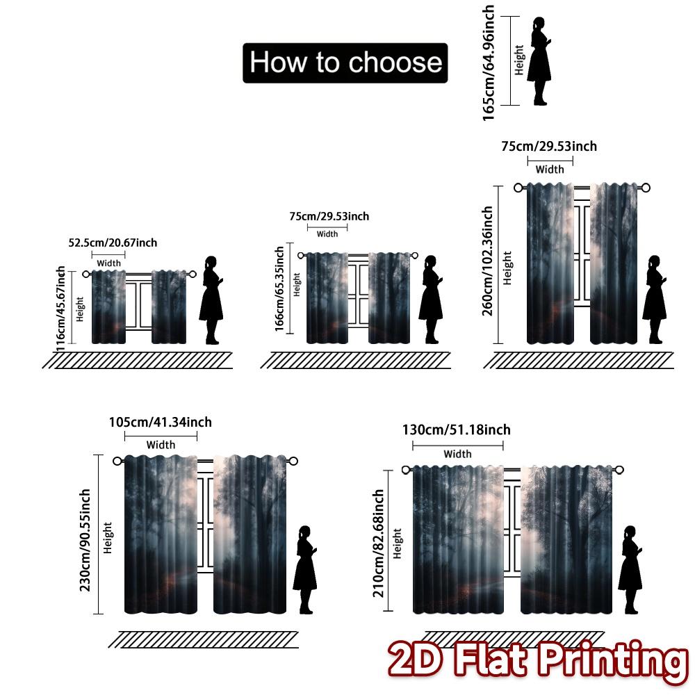 2pcs, 2D FLAT PRINTING Curtains (Without Rod) Foggy Pathway Print Modern Curtains Versatile Fabric Curtains Holiday Decorative