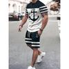 Anchor And Stripe T shirt Shorts Set 3D Color Block Print Men Women T-shirt Outfits Outdoor Street Sport Tee Two-Piece Set