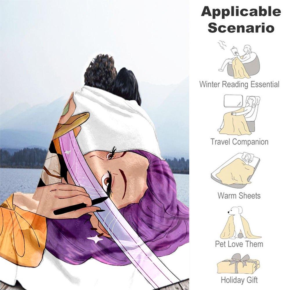 "Magical Sword Art Print: Purple Hair Warrior with Sparkling Blade"Blanket Lightweight Flannel Throw Blanket for Sofa, Bed, Travel, Camping,