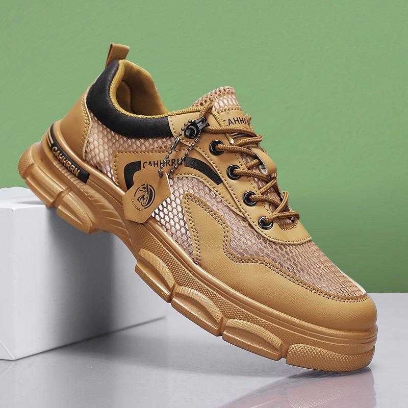 Pantofi casual cu plasă mare decupată pentru bărbați, pantofi Martin de lucru cu vârf jos pentru bărbați, pantofi sport la modă respirabili cu plasă pentru vară