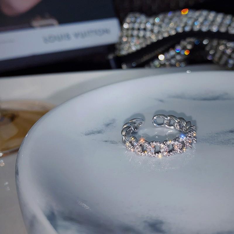 Fashion Light Luxury Models Inlaid Open Ring Niche Design Personalised Girls Finger Ring Accessories Casual Everyday Dainty Minimalist Ring