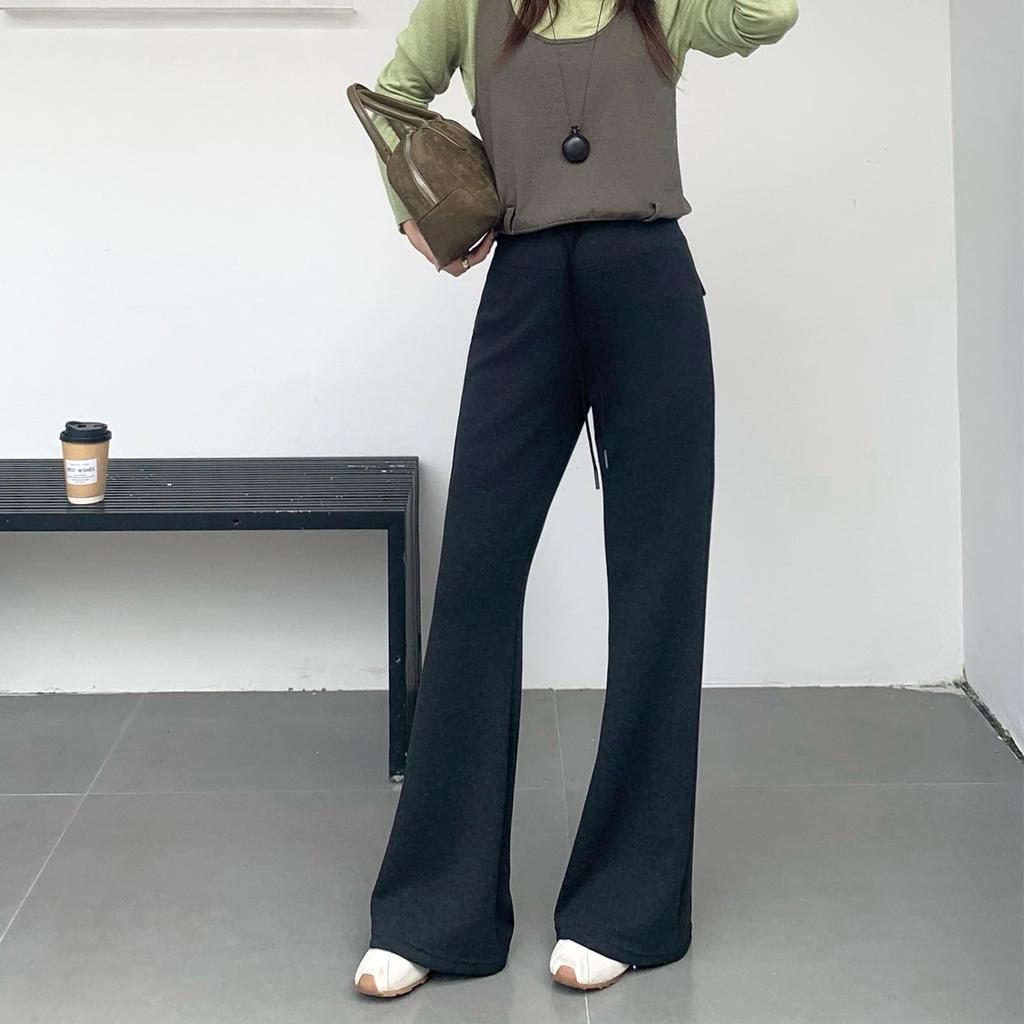 Modal Straight-leg High-waisted Flared Pants for Women, Winter Outerwear, Drapey Sporty Casual Pants, Slimming Wide-leg Flared Pants