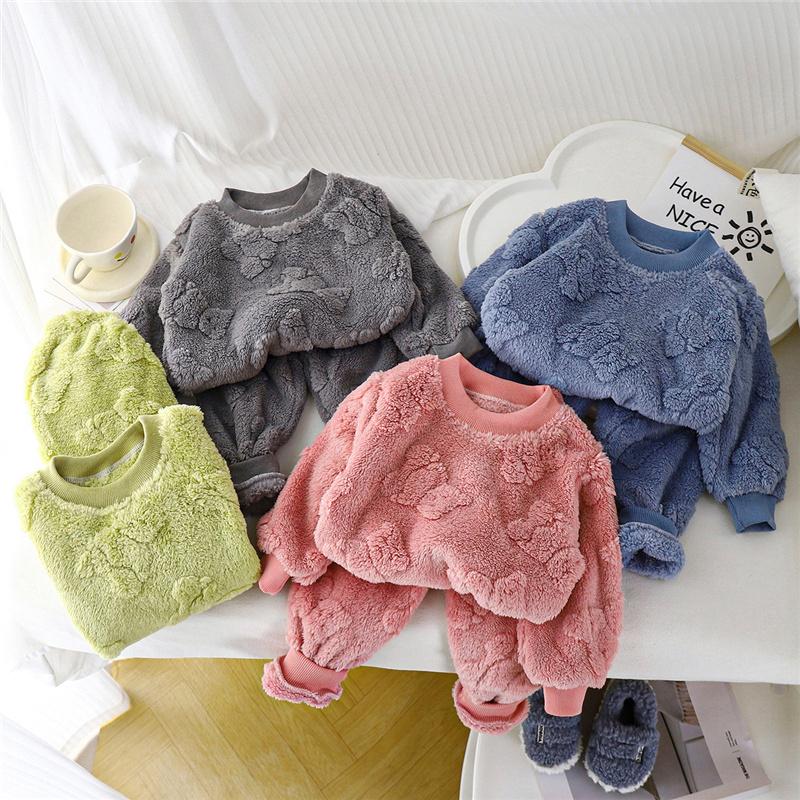 Winter Boys Girls Thick Warm Sets Autumn Kids Flannel Pajamas Suits Baby Long Sleeve Padded Sleepwear Outfits Children Clothes