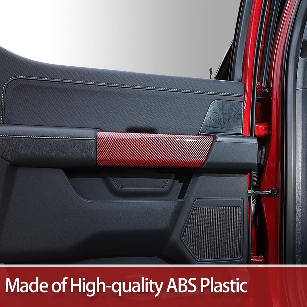 Interior Upgrade Accessories Rear Door Inner Handle Panel Trim Cover Sticker Protector for Ford F150 Raptor 2021 2022 2023 2024 2025 Red Carbon Fiber