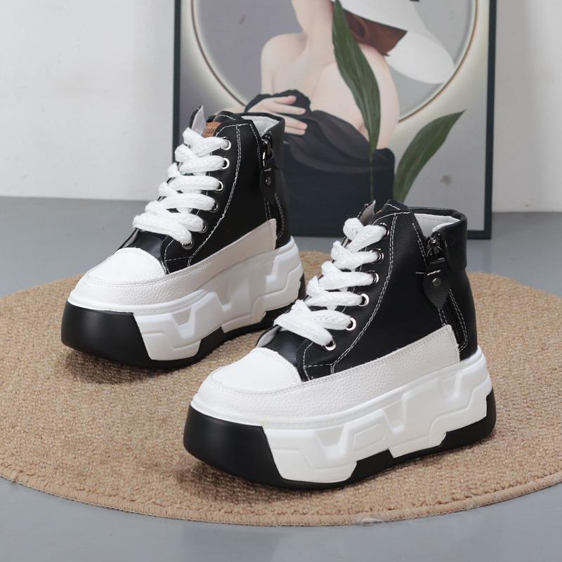 Módní 8CM Vysoce Kvalitní Mikrovláknová Kůže Bílé Platformové Tenisky pro Ženy Klínový Podpatek Tenisky Boty Pohodlné Ležérní Boty Ženské