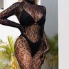European & American Sexy Long-Sleeved Fishnet Bodysuit with Closed Crotch