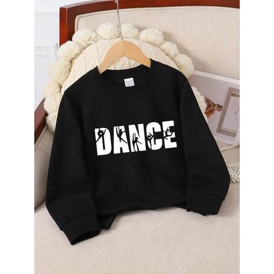 European Sizes Artistic Movement Crewneck Sweatshirt with Dance Silhouettes, Stylish Long-Sleeved Top for Girls
