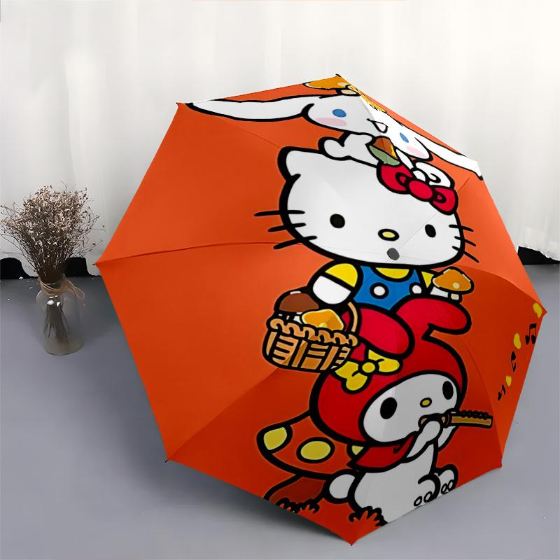 1pc Hello Kitty Mushroom Hat Auto Open Close Umbrella - Portable Folding Design with Iron Frame - Outdoor for Fans, Travelers, Everyday Use - Perfect