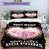 3PC Custom Name Dolphin Lover Print Bedding,soft and breathable,2D Flat Print,room decor.,Poster Three-piece set,Soccer Three-piece set,Art,Poster,Soc